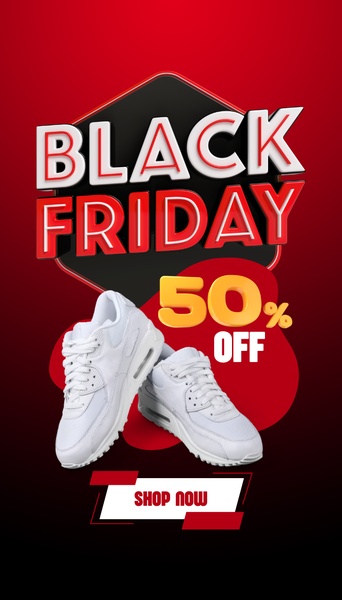 sneakers, running shoes, athletic shoes, sports shoes, trainers, sale promotion, modern typography, energetic, bold, red, black, black friday